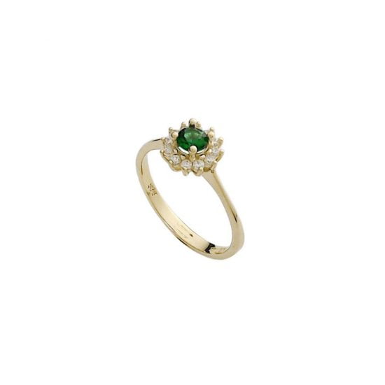 Χρυσό δαχτυλίδι ροζέτα με πράσινη πέτρα.
