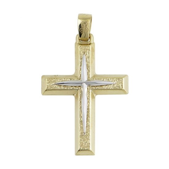 Ανδρικός χρυσός σταυρός με σκαλιστή επιφάνεια.