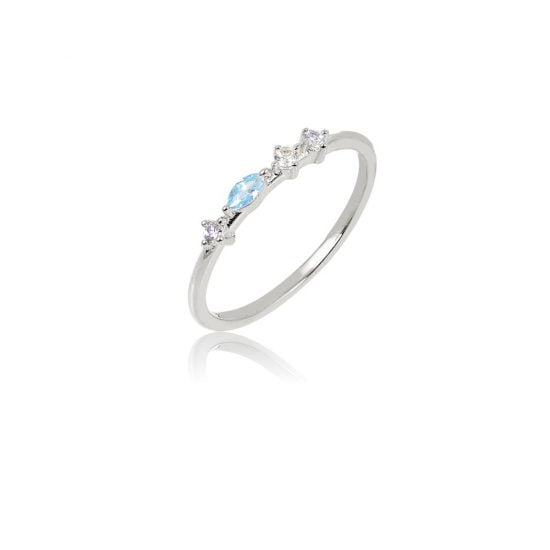Ασημένιο δαχτυλίδι με λευκά και γαλάζια ζιργκόν.