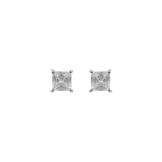 Ασημένια μονόπετρα σκουλαρίκια με λευκές πέτρες.