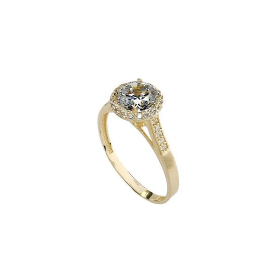 Χρυσό δαχτυλίδι ροζέτα στρογγυλή με λευκές πέτρες.