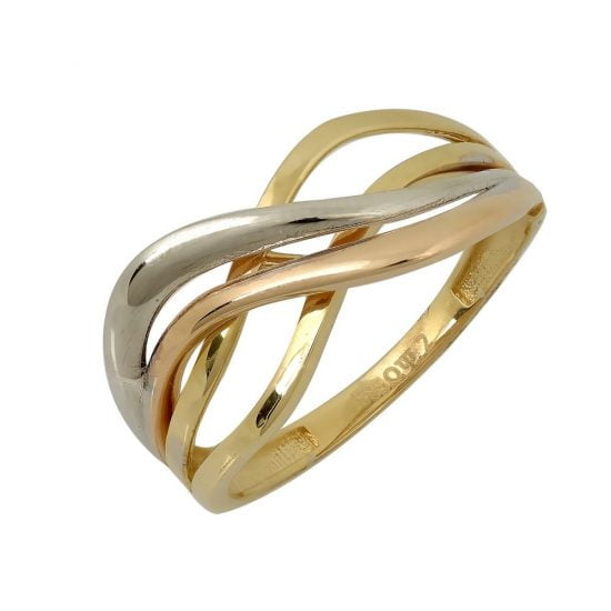Κυματιστό τρίχρωμο χρυσό δαχτυλίδι.