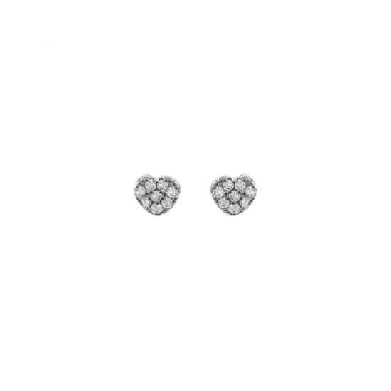 Ασημένια σκουλαρίκια καρδιές με λευκές πέτρες ζιργκόν