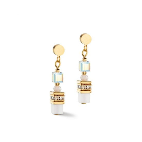 Mini Cubes earrings gold white