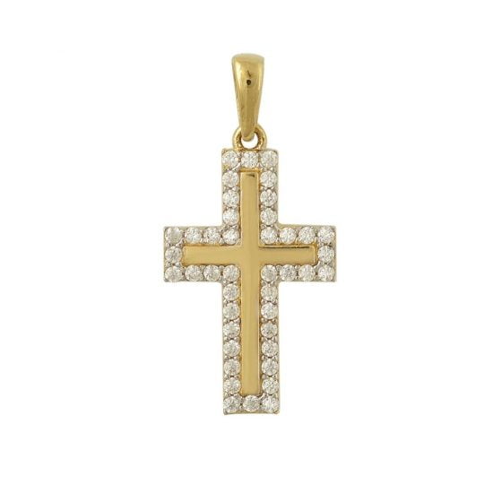 Γυναικείος χρυσός σταυρός με λευκές πέτρες.