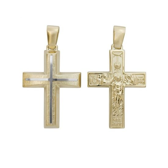 Ανδρικός χρυσός σταυρός διπλής όψης με τη βάπτιση, στην πίσω πλευρά.