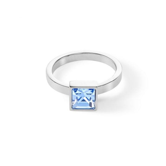 Brilliant Square big ring silver light blue