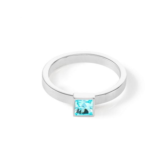 Brilliant Square small ring silver aqua