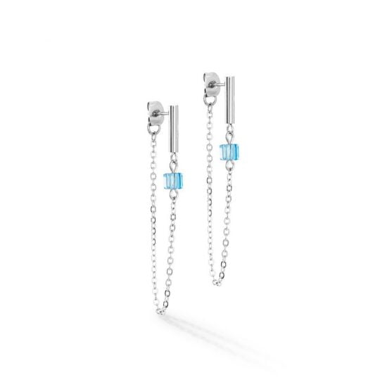 Earrings Mini Cubes & Chain silver-blue