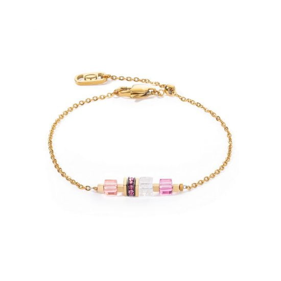 Bracelet Mini Cubes & Chain gold-pink